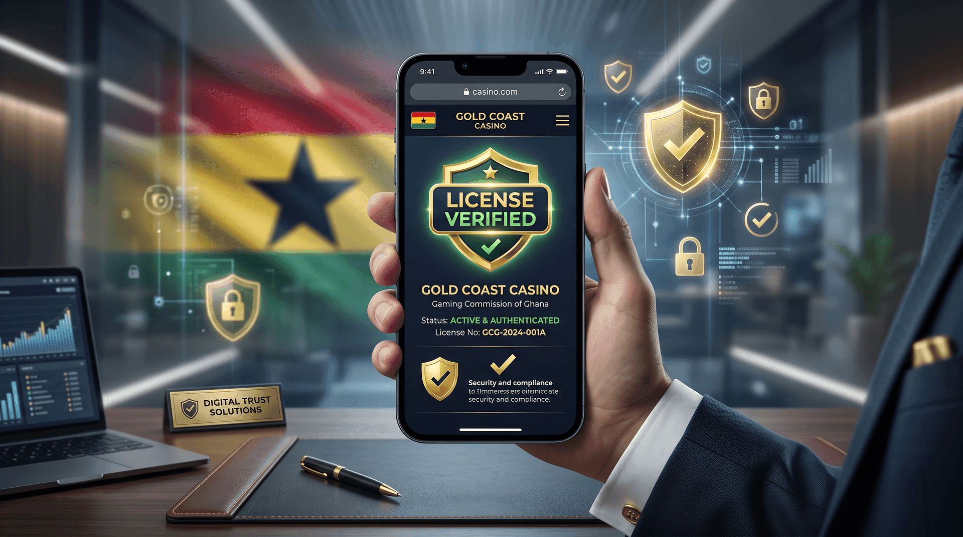 Verified Gaming Commission of Ghana license shown on a casino operator mobile check