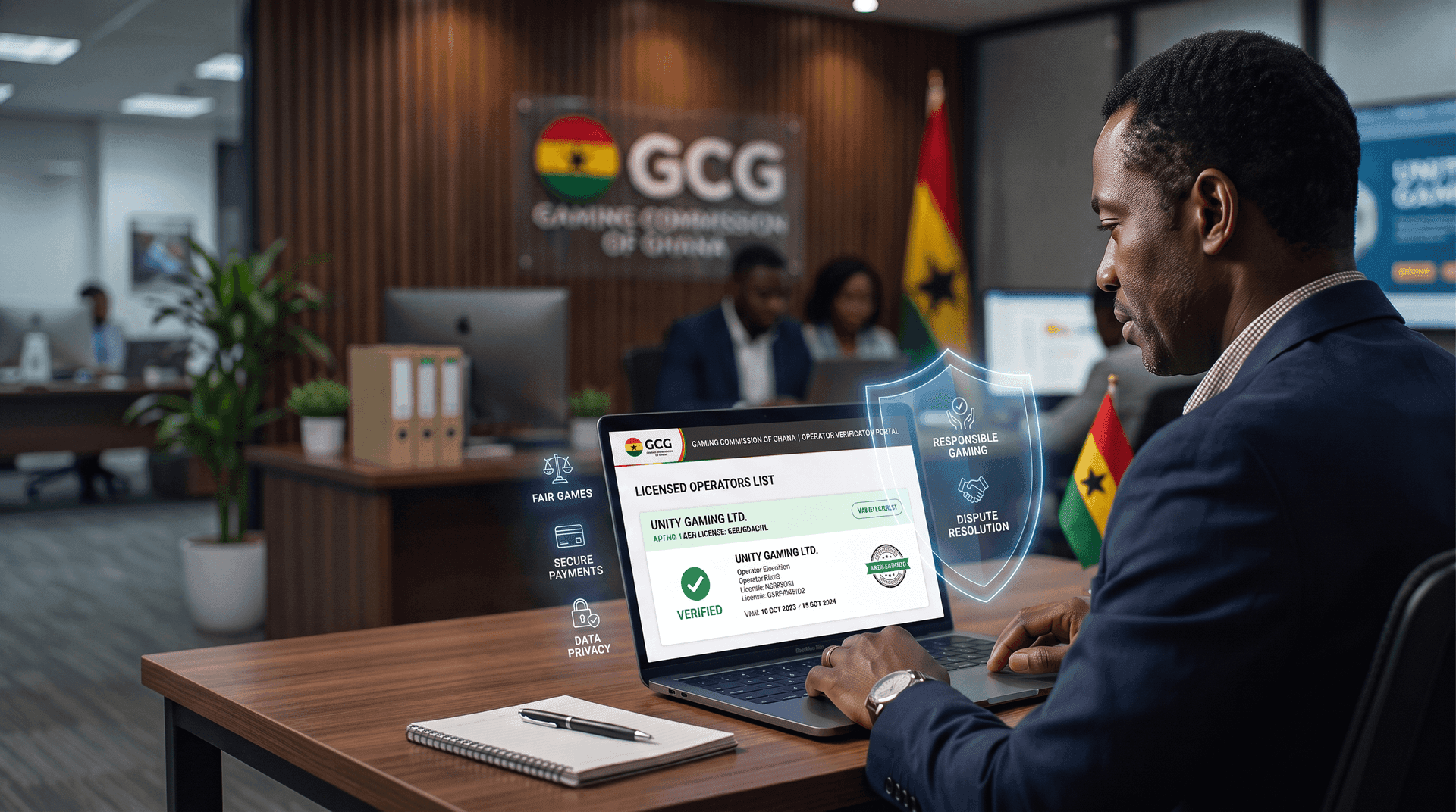 Gaming Commission of Ghana operator verification portal showing a licensed casino