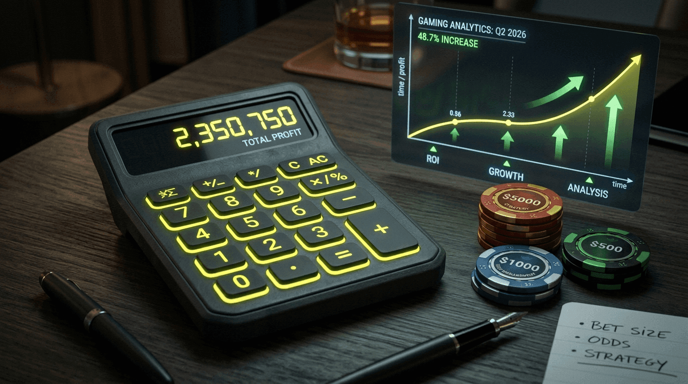 3D neon calculator with casino chips