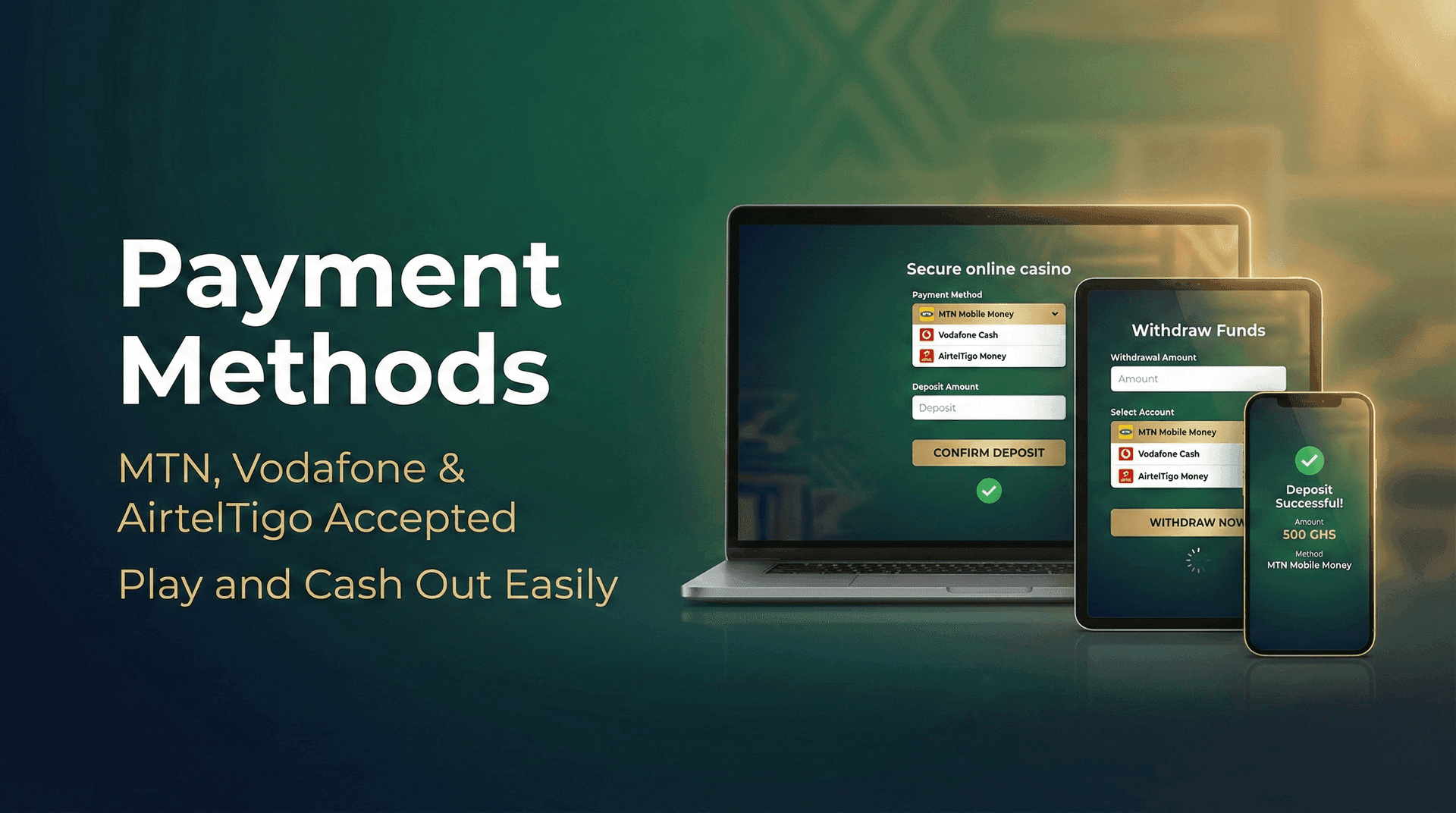 Payment methods secure transactions Ghana casino deposits withdrawals 2026