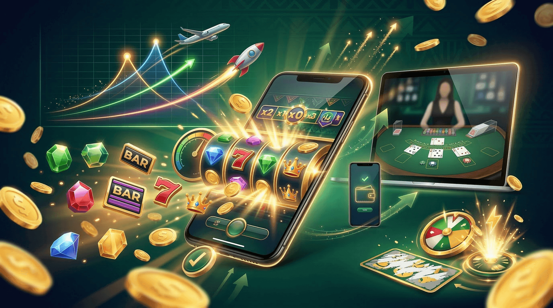 Casino games collage slot machine roulette wheel Aviator plane Ghana