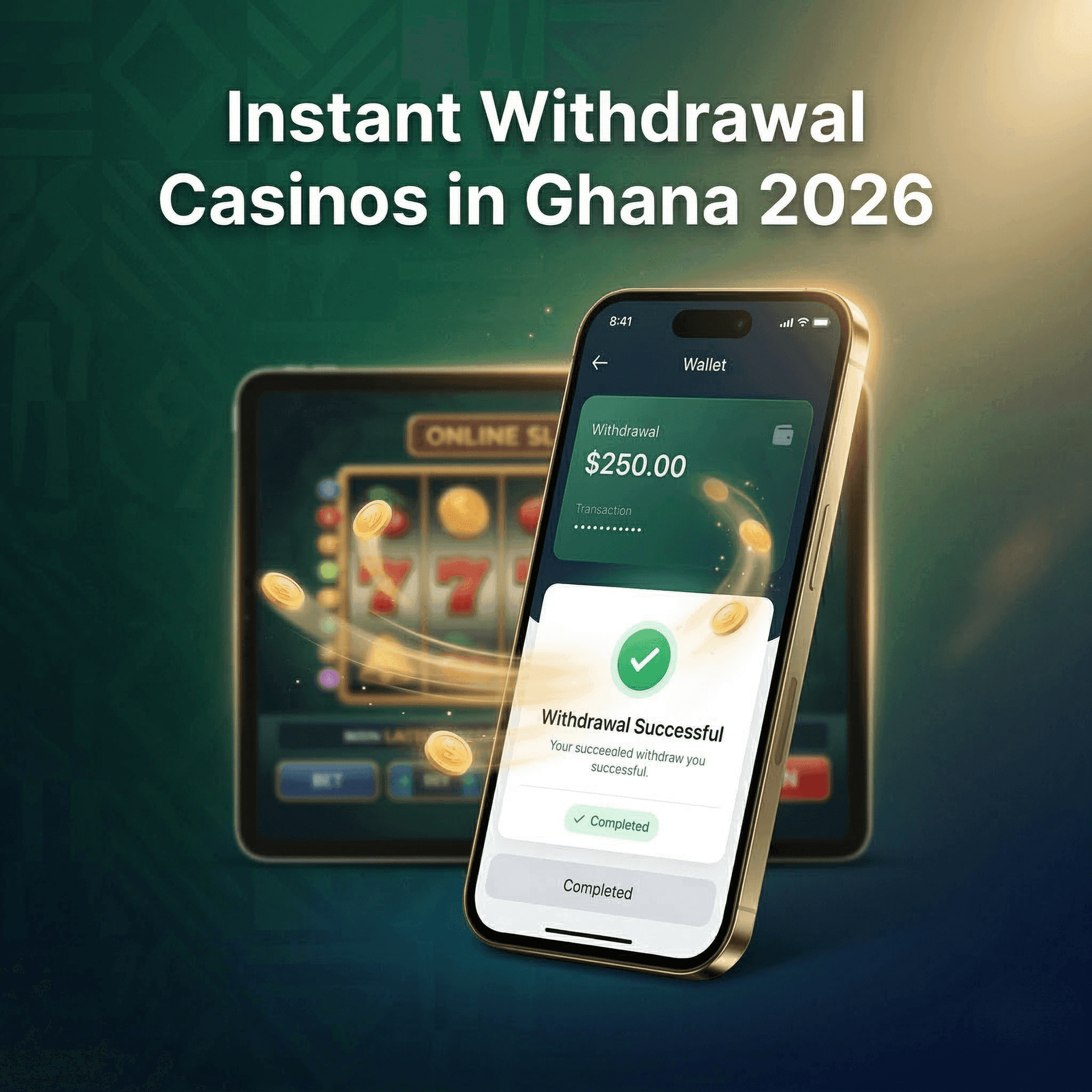 Instant withdrawal mobile casino Ghana fast payout smartphone