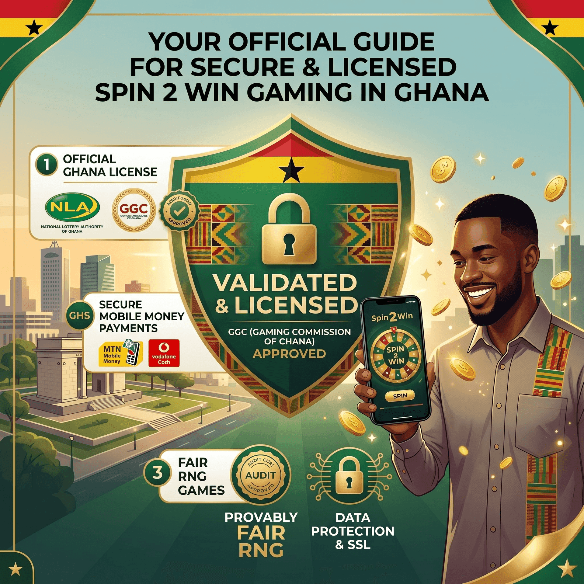 Spin 2 Win wheel game mobile casino Ghana smartphone